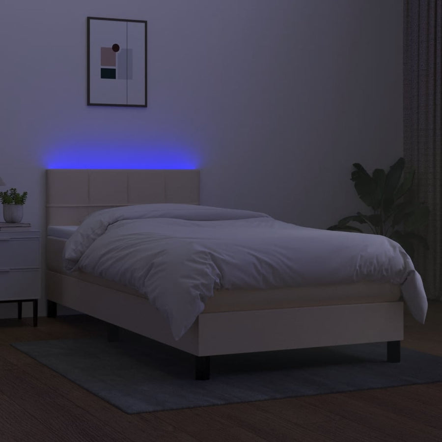 Boxspring met matras en LED stof crèmekleurig 90x190 cm 90 x 190 cm Blok met vierkanten