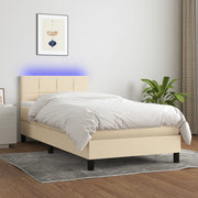 Boxspring 90x190 cm crème met matras en LED