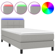 Boxspring Met Matras En Led Stof Lichtgrijs 90 x 200 cm Blok met vierkanten
