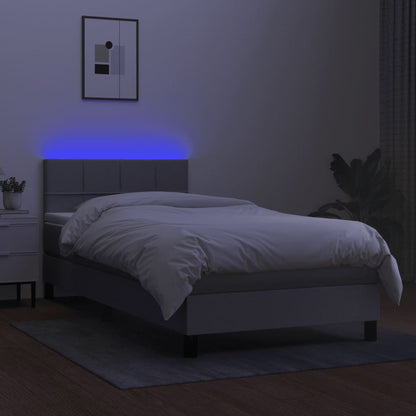 Boxspring Met Matras En Led Stof Lichtgrijs 90 x 200 cm Blok met vierkanten