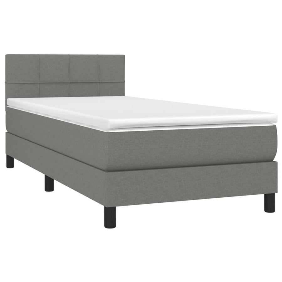 Boxspring Met Matras En Led Stof Donkergrijs 90 x 200 cm Blok met vierkanten