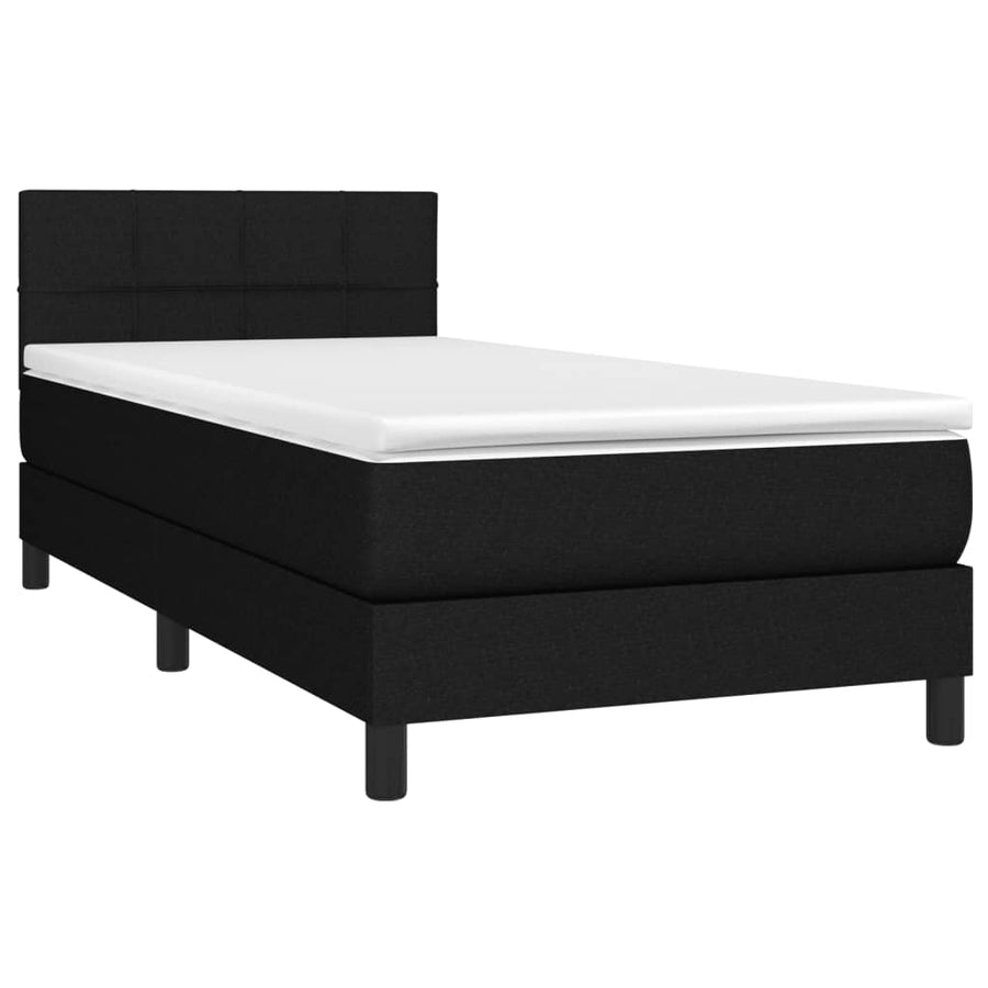 Boxspring Met Matras En Led Stof Zwart 90 x 200 cm Blok met vierkanten