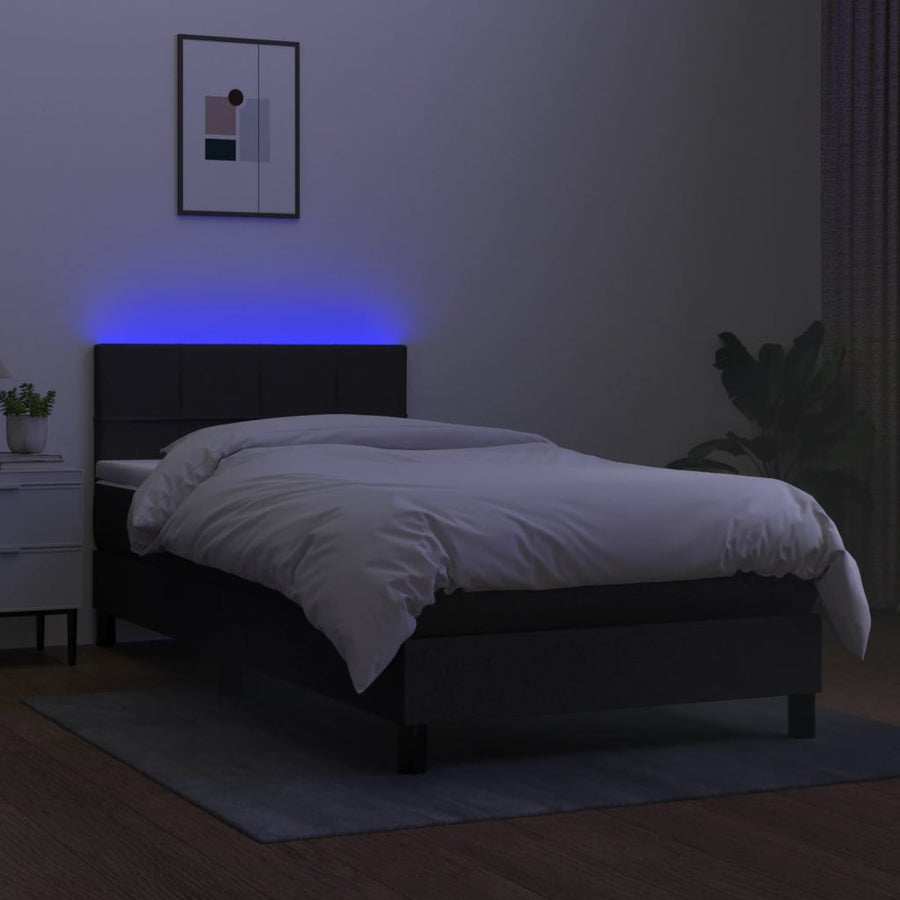 Boxspring Met Matras En Led Stof Zwart 90 x 200 cm Blok met vierkanten