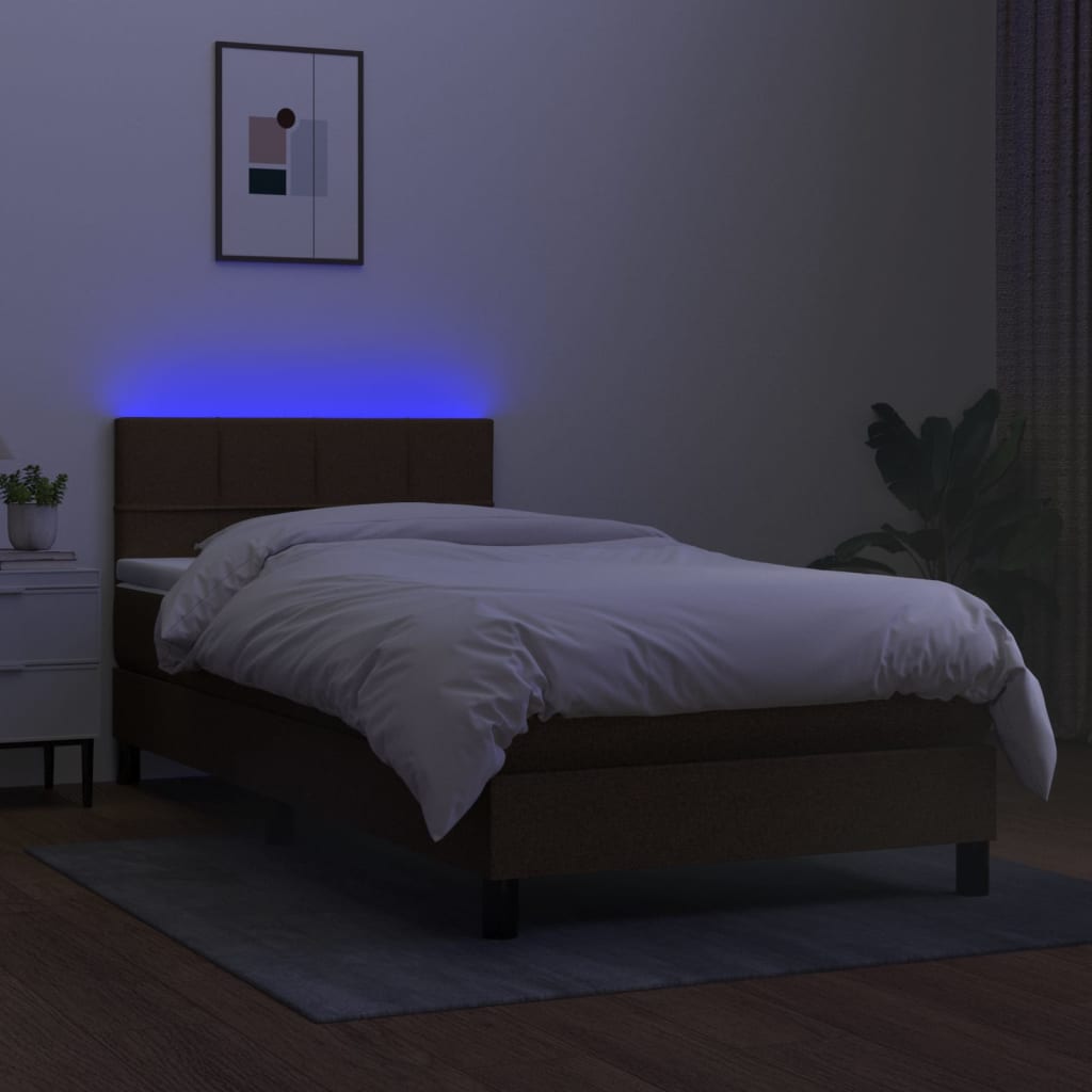 Boxspring Met Matras En Led Stof 80X200 Cm Donkerbruin 90 x 200 cm Blok met vierkanten