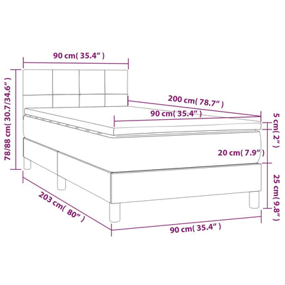 Boxspring Met Matras En Led Stof 80X200 Cm Donkerbruin 90 x 200 cm Blok met vierkanten