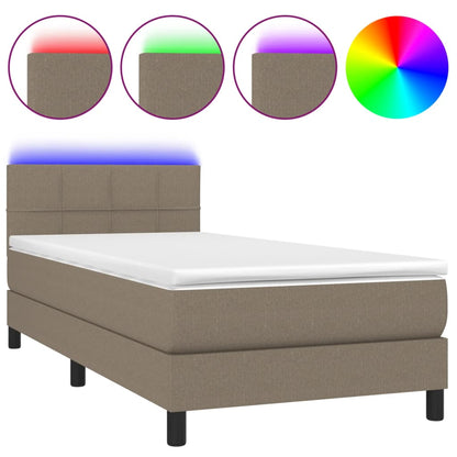 Boxspring Met Matras En Led Stof Taupe 100 x 200 cm Blok met vierkanten