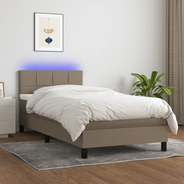 Boxspring Met Matras En Led Stof Taupe 100 x 200 cm Blok met vierkanten