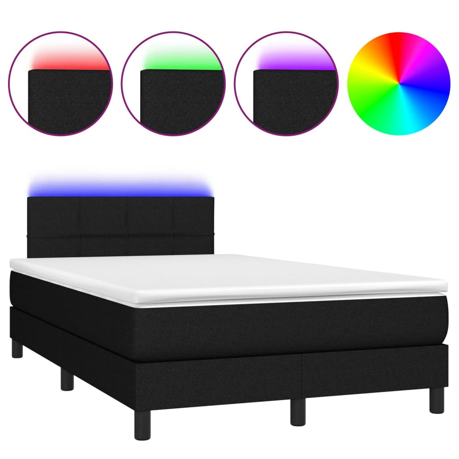 Boxspring Met Matras En Led Stof Zwart 120 x 200 cm Blok met vierkanten