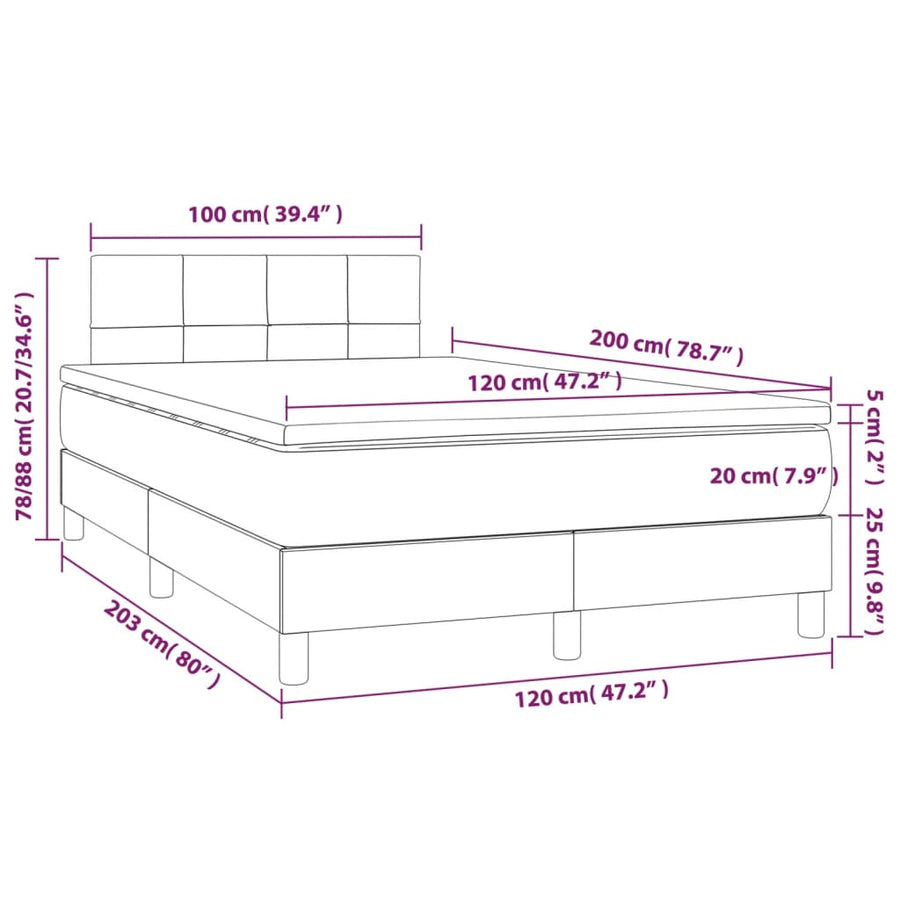 Boxspring Met Matras En Led Stof Donkerbruin 120 x 200 cm Blok met vierkanten