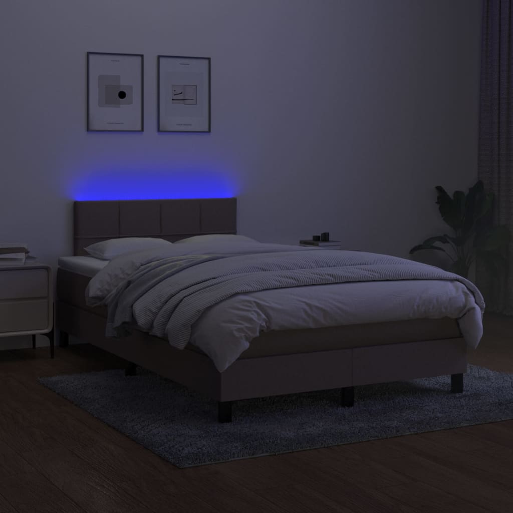Boxspring Met Matras En Led Stof Taupe 120 x 200 cm Blok met vierkanten