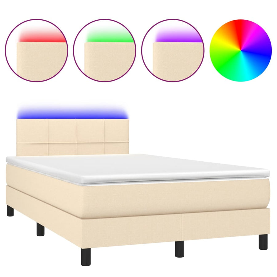 Boxspring Met Matras En Led Stof Kleurig Crème 120 x 200 cm Blok met vierkanten