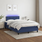 Boxspring Met Matras En Led Stof Blauw 120 x 200 cm Blok met vierkanten