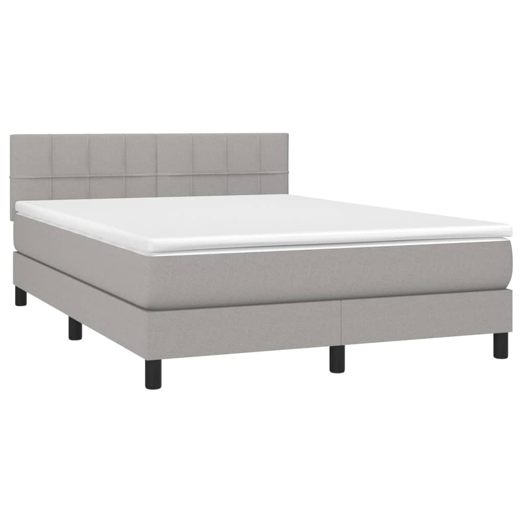 Boxspring Met Matras En Led Stof Lichtgrijs 140 x 190 cm Blok met vierkanten