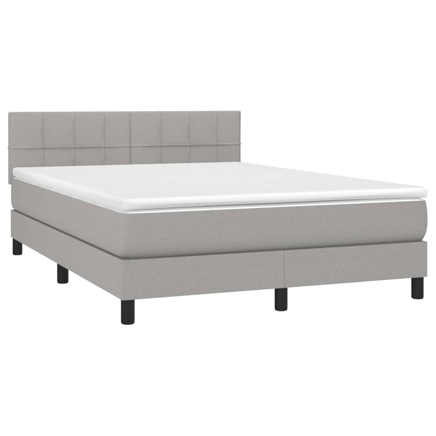 Boxspring Met Matras En Led Stof Lichtgrijs 140 x 190 cm Blok met vierkanten
