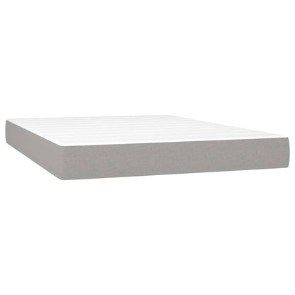 Boxspring Met Matras En Led Stof Lichtgrijs 140 x 190 cm Blok met vierkanten