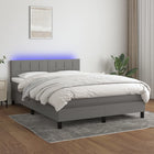 Boxspring Met Matras En Led Stof Donkergrijs 140 x 190 cm Blok met vierkanten