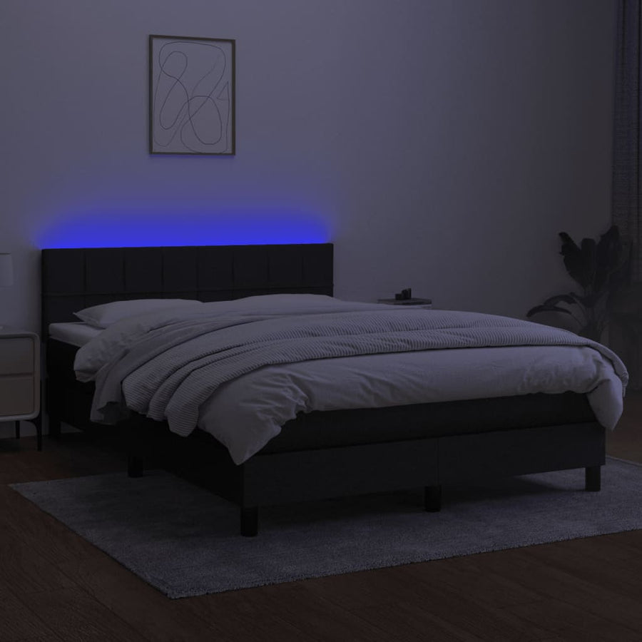 Boxspring Met Matras En Led Stof Zwart 140 x 190 cm Blok met vierkanten