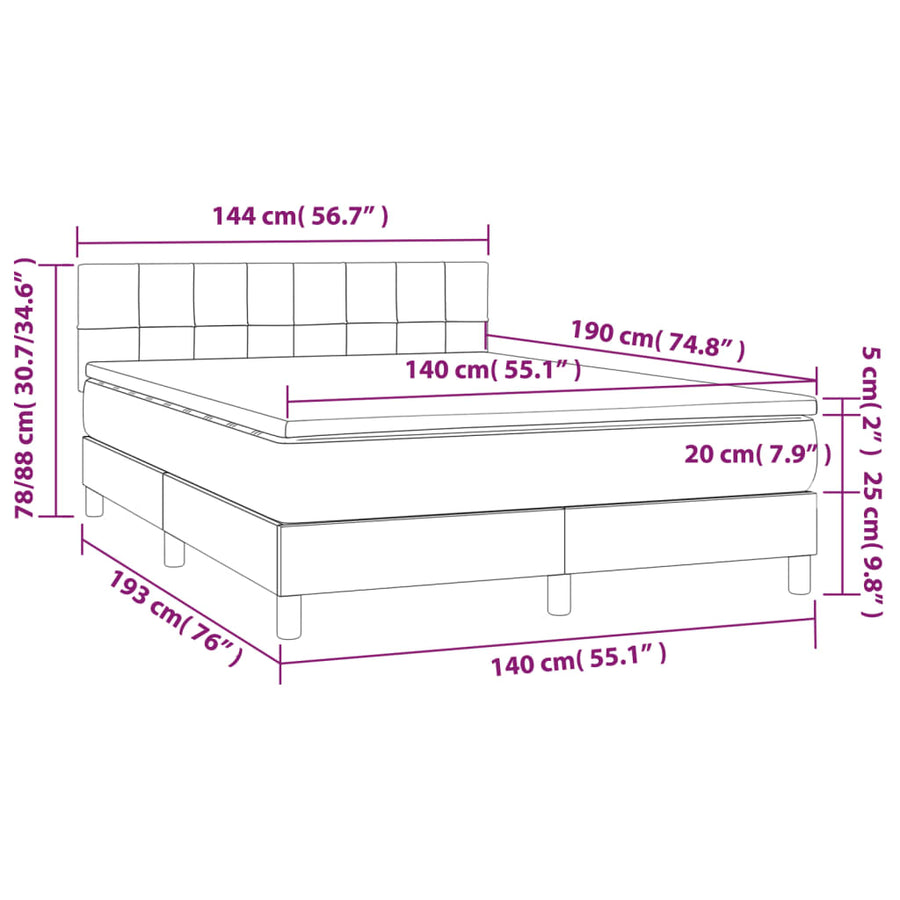 Boxspring Met Matras En Led Stof Zwart 140 x 190 cm Blok met vierkanten