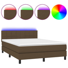 Boxspring Met Matras En Led Stof Donkerbruin 140 x 190 cm Blok met vierkanten