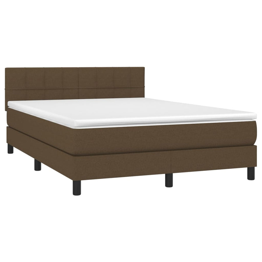 Boxspring Met Matras En Led Stof Donkerbruin 140 x 190 cm Blok met vierkanten