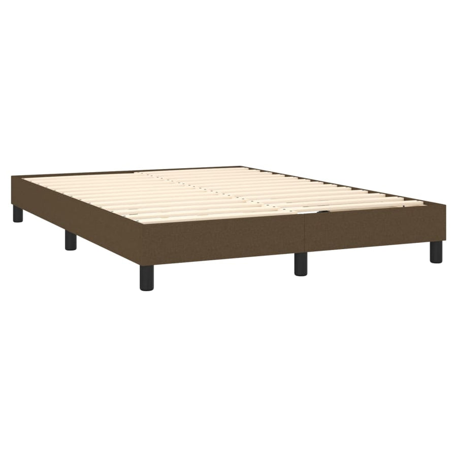 Boxspring Met Matras En Led Stof Donkerbruin 140 x 190 cm Blok met vierkanten