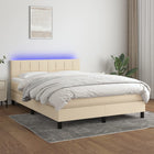 Boxspring met matras en LED stof crèmekleurig 140x190 cm 140 x 190 cm Blok met vierkanten