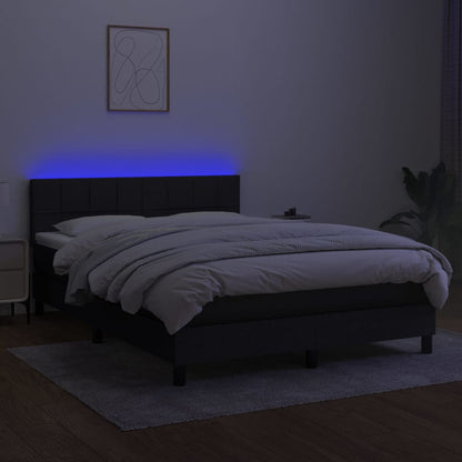 Boxspring Met Matras En Led Stof Zwart 140 x 200 cm Blok met vierkanten