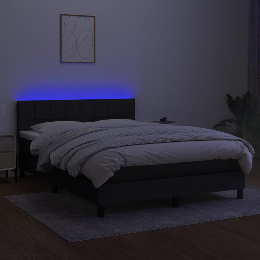 Boxspring Met Matras En Led Stof Zwart 140 x 200 cm Blok met vierkanten