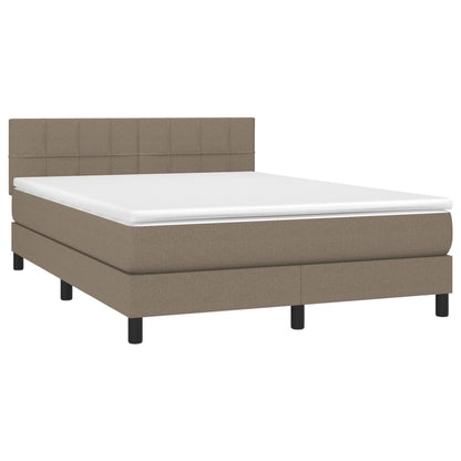 Boxspring met matras en LED stof taupe 140x200 cm 140 x 200 cm Blok met vierkanten
