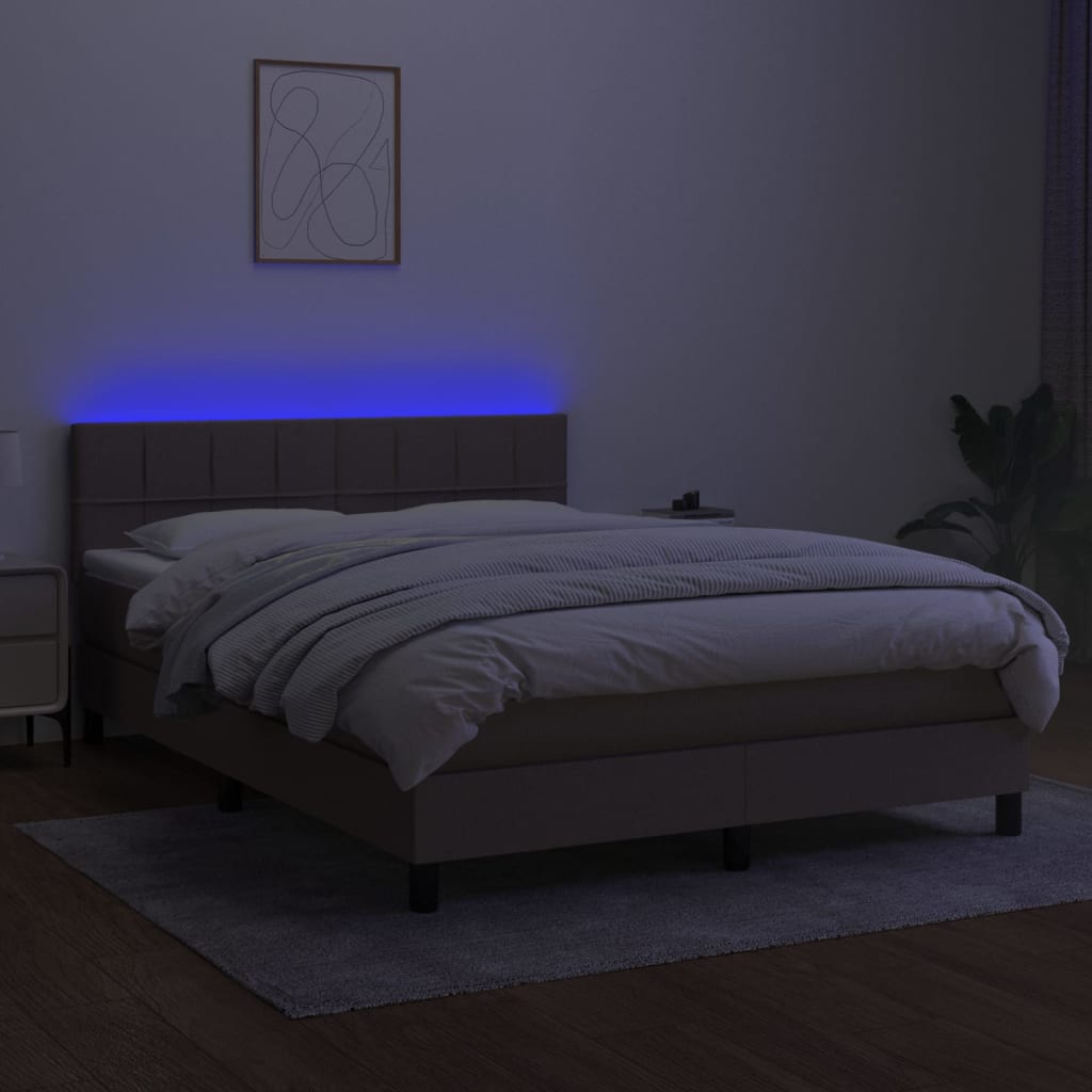 Boxspring met matras en LED stof taupe 140x200 cm 140 x 200 cm Blok met vierkanten