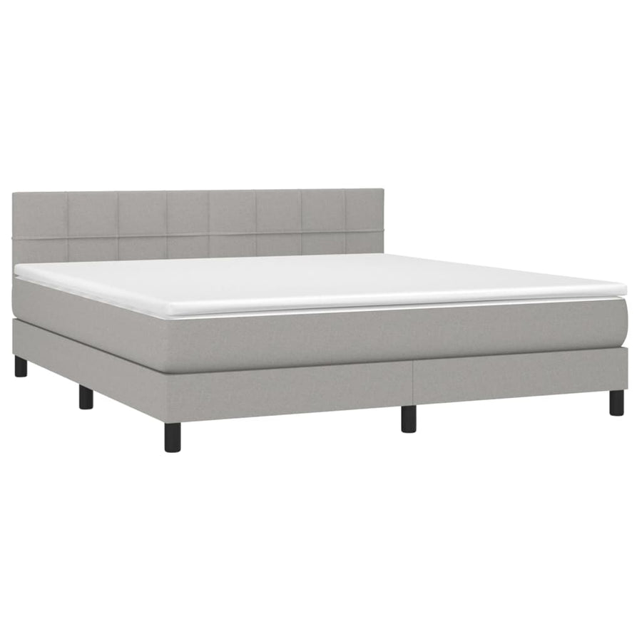 Boxspring Met Matras En Led Stof Lichtgrijs 160 x 200 cm Blok met vierkanten