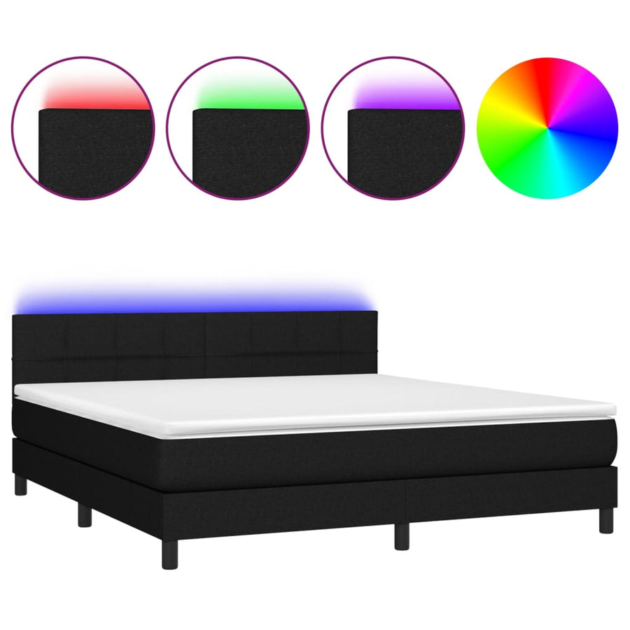 Boxspring Met Matras En Led Stof Zwart 160 x 200 cm Blok met vierkanten