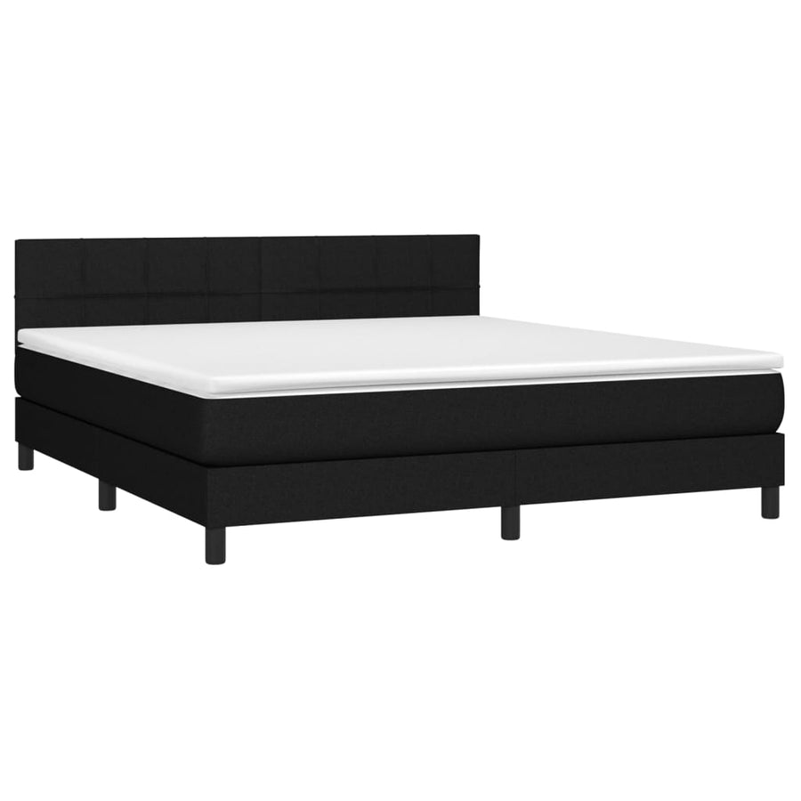 Boxspring Met Matras En Led Stof Zwart 160 x 200 cm Blok met vierkanten