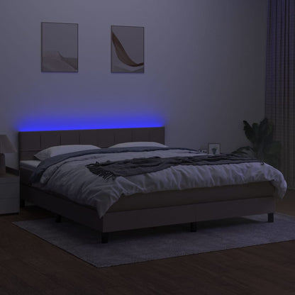 Boxspring Met Matras En Led Stof Taupe 160 x 200 cm Blok met vierkanten