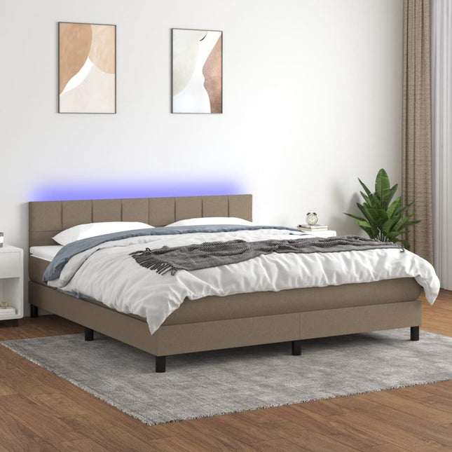 Boxspring Met Matras En Led Stof Taupe 160 x 200 cm Blok met vierkanten