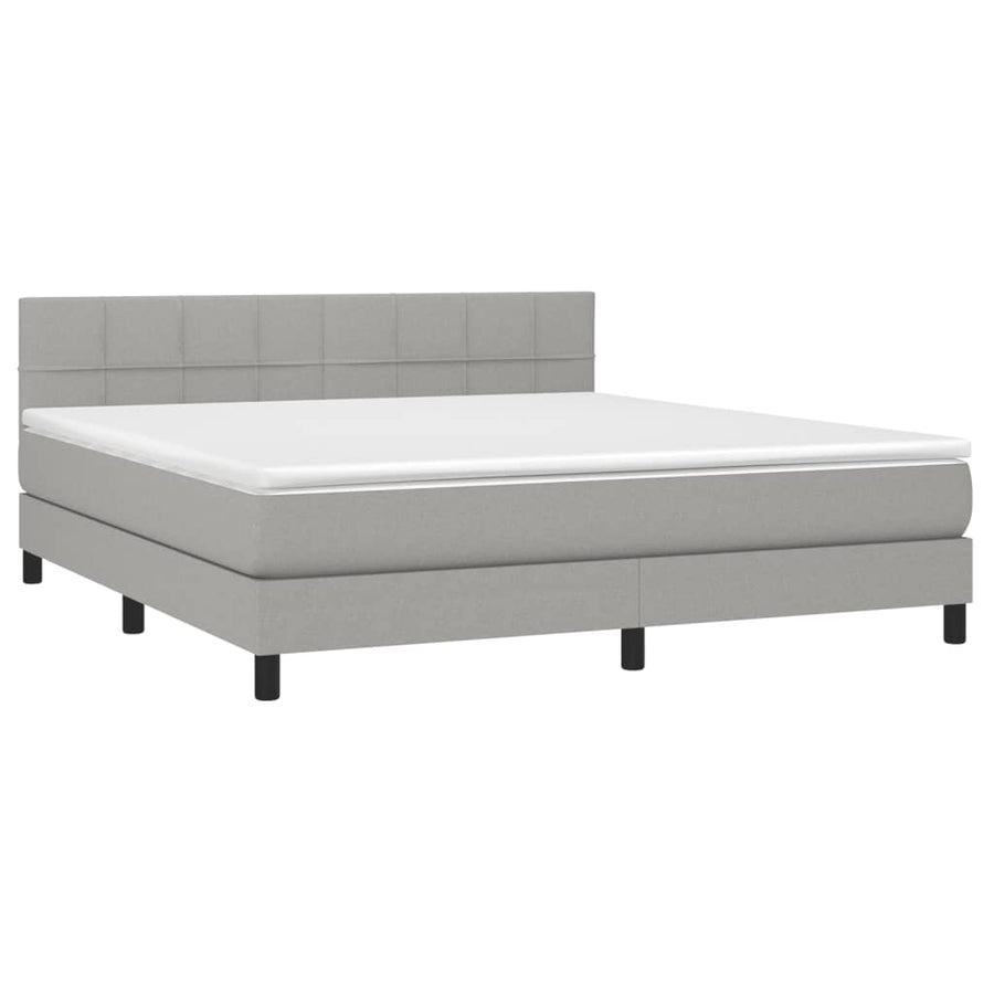 Boxspring Met Matras En Led Stof Lichtgrijs 180 x 200 cm Blok met vierkanten