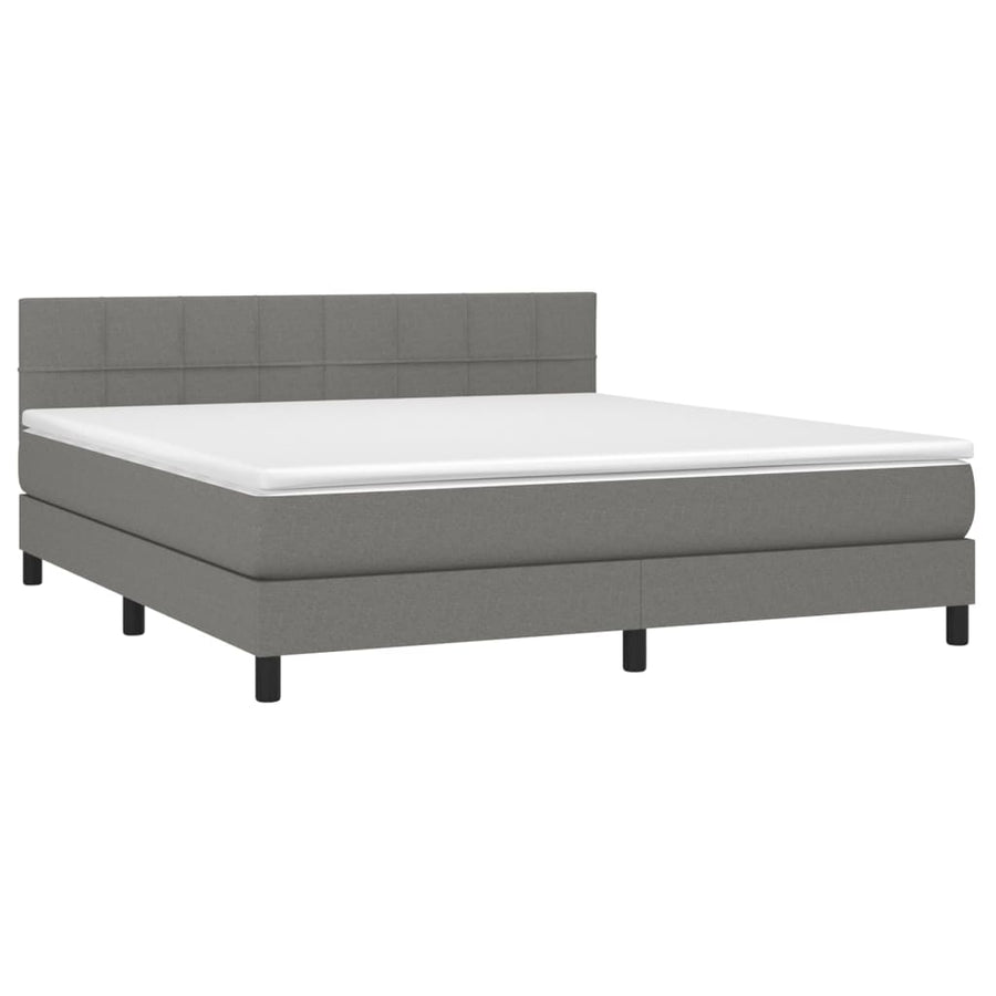 Boxspring Met Matras En Led Stof Donkergrijs 180 x 200 cm Blok met vierkanten