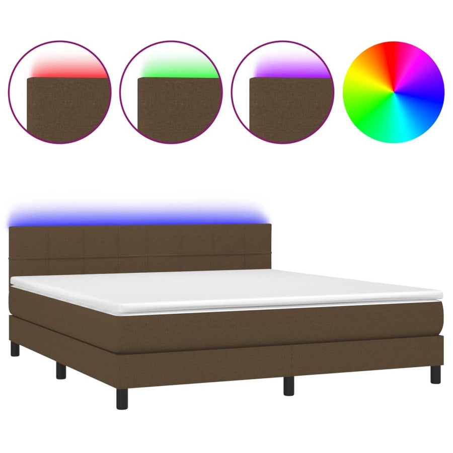 Boxspring Met Matras En Led Stof 180 x 200 cm Donkerbruin