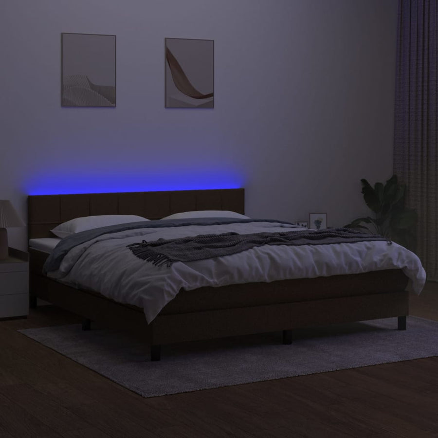 Boxspring Met Matras En Led Stof 180 x 200 cm Donkerbruin