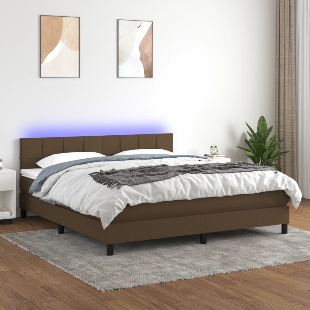 Boxspring Met Matras En Led Stof 180 x 200 cm Donkerbruin