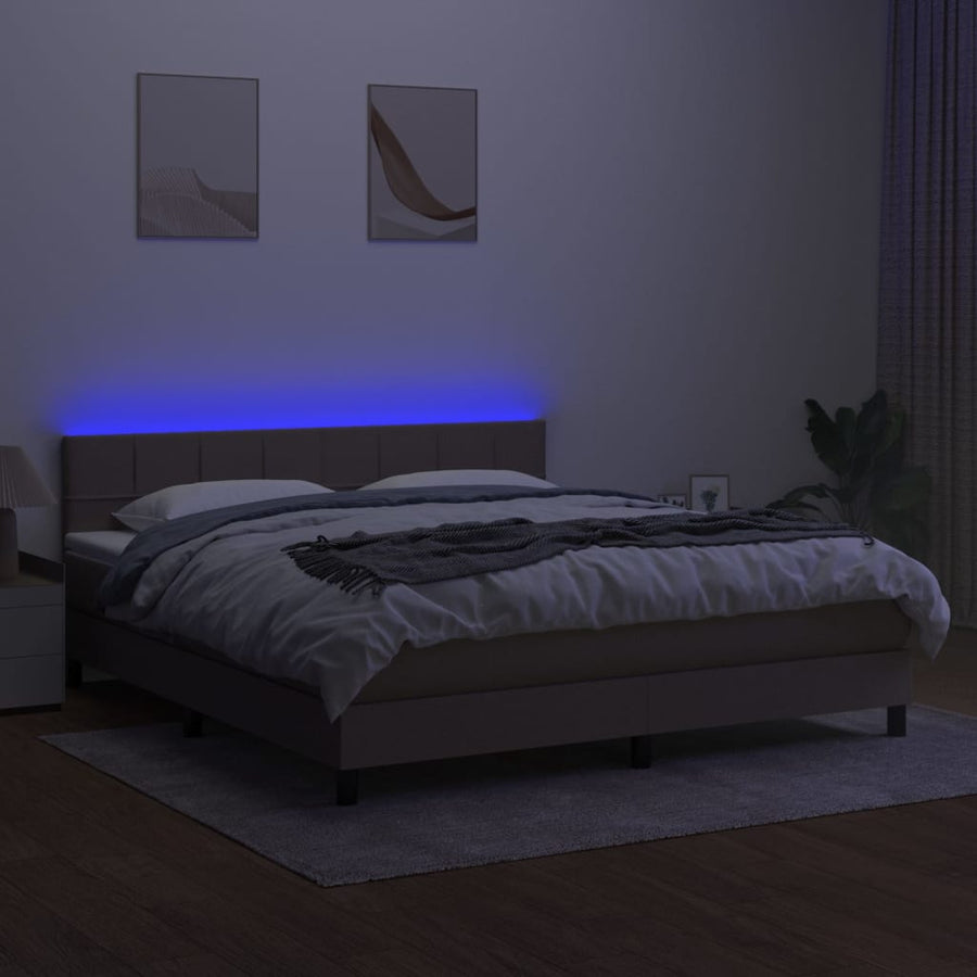 Boxspring Met Matras En Led Stof Taupe 180 x 200 cm Blok met vierkanten