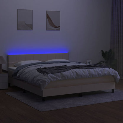 Boxspring Met Matras En Led Stof Crèmekleurig 180X200 Cm 180 x 200 cm Blok met vierkanten