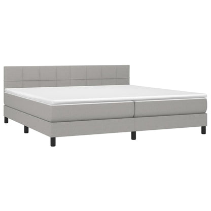 Boxspring Met Matras En Led Stof Lichtgrijs 200 x 200 cm Blok met vierkanten