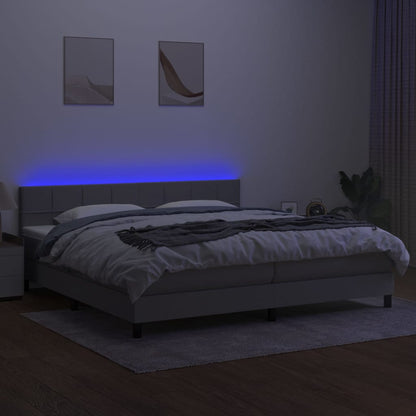 Boxspring Met Matras En Led Stof Lichtgrijs 200 x 200 cm Blok met vierkanten