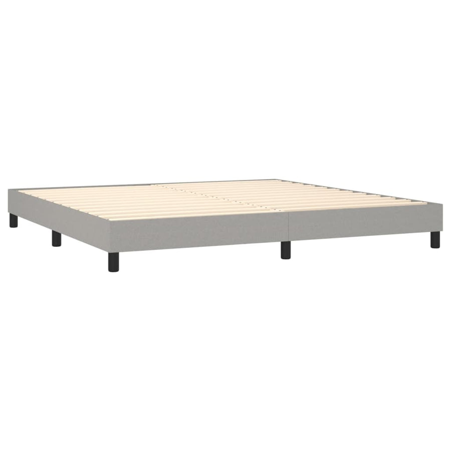 Boxspring Met Matras En Led Stof Lichtgrijs 200 x 200 cm Blok met vierkanten
