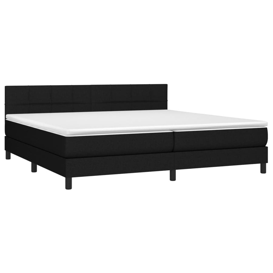 Boxspring Met Matras En Led Stof Zwart 200 x 200 cm Blok met vierkanten