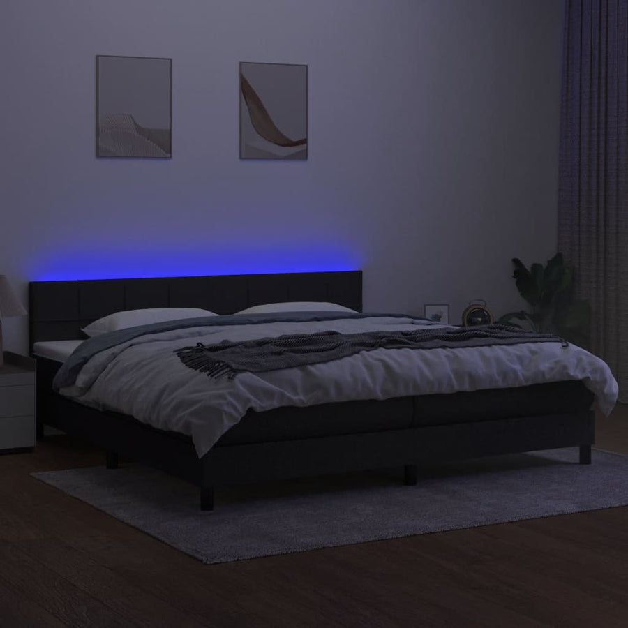 Boxspring Met Matras En Led Stof Zwart 200 x 200 cm Blok met vierkanten