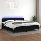 Boxspring Met Matras En Led Stof Zwart 200 x 200 cm Blok met vierkanten