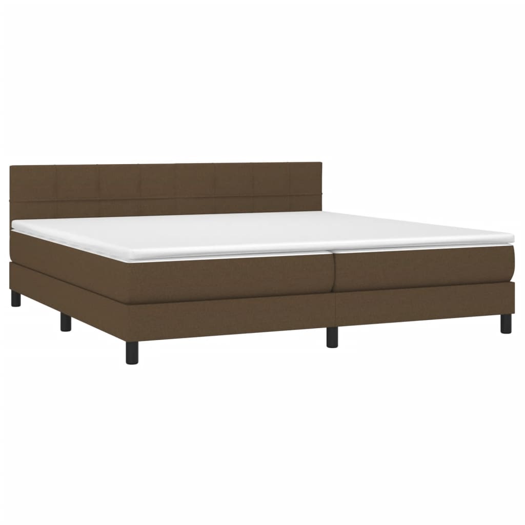 Boxspring Met Matras En Led Stof Donkerbruin 200 x 200 cm Blok met vierkanten