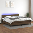 Box spring with mattress and dark brown LED fabric 200x200 cm